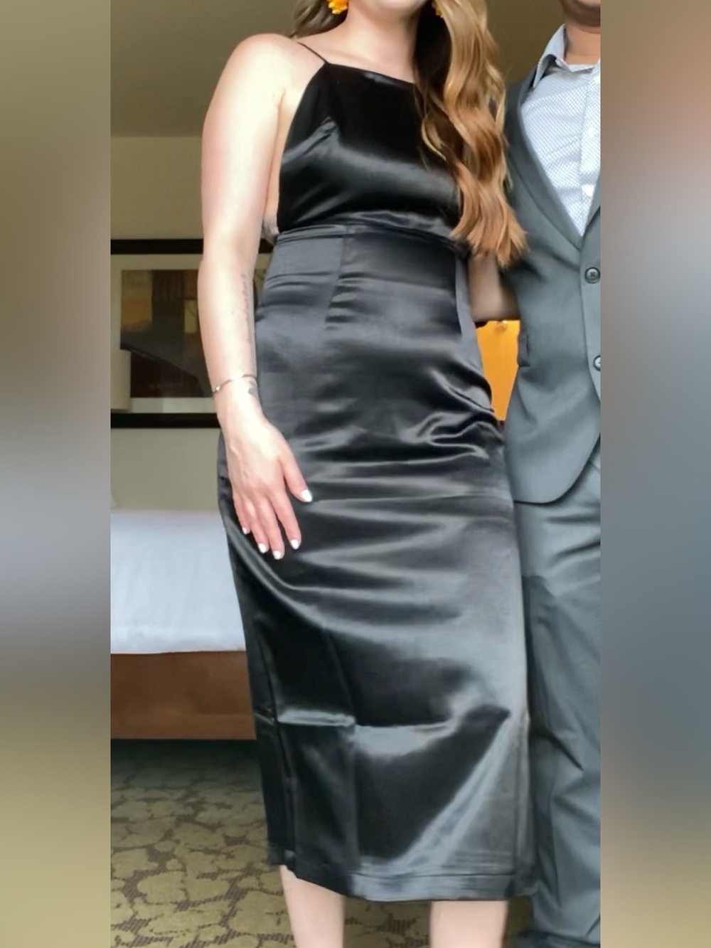 Lulu's Black Midi Slip Dress with Spaghetti Straps
